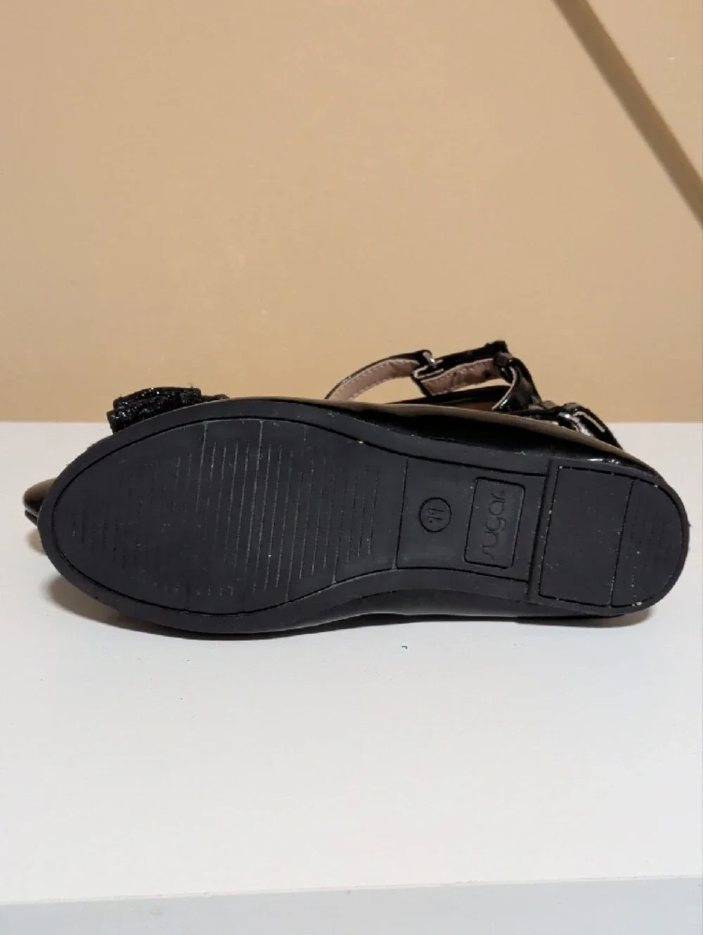 Sugar Black Patent Kids' Bow Ankle-Strap Dress Shoes